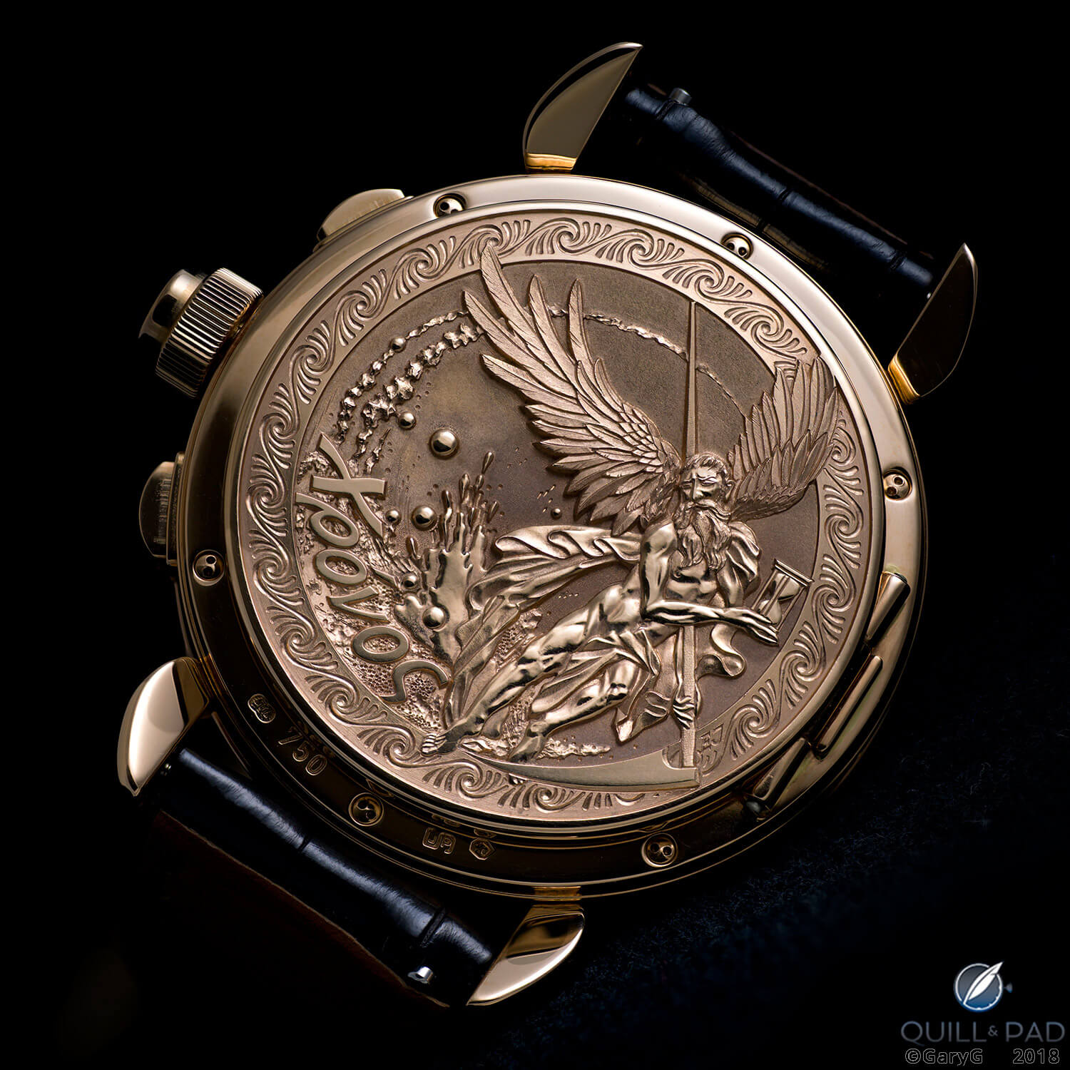 Unique engraved case back, Masterpiece Chronograph II by Kari Voutilainen