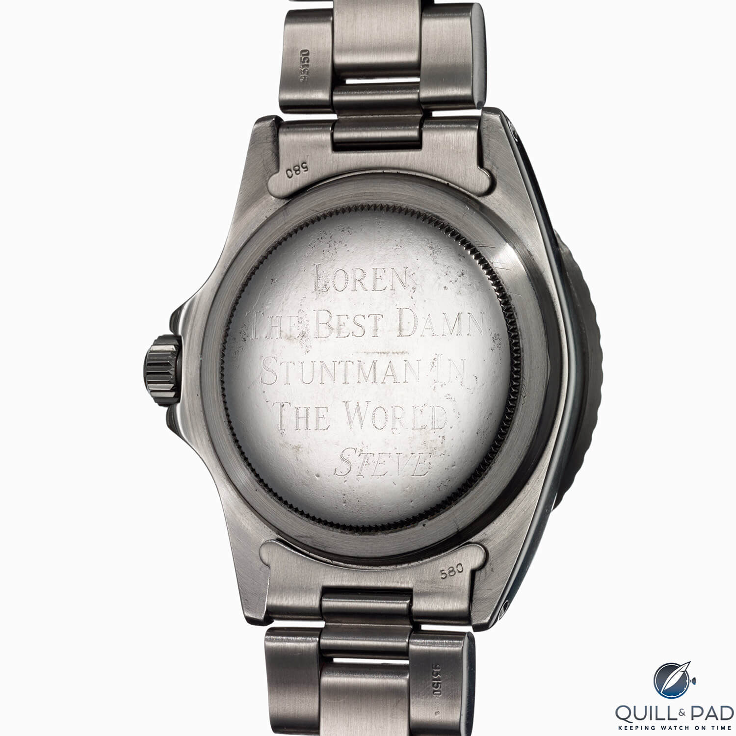 Engraved back of Steve McQueen Rolex Submariner (photo courtesy Phillips auctions)