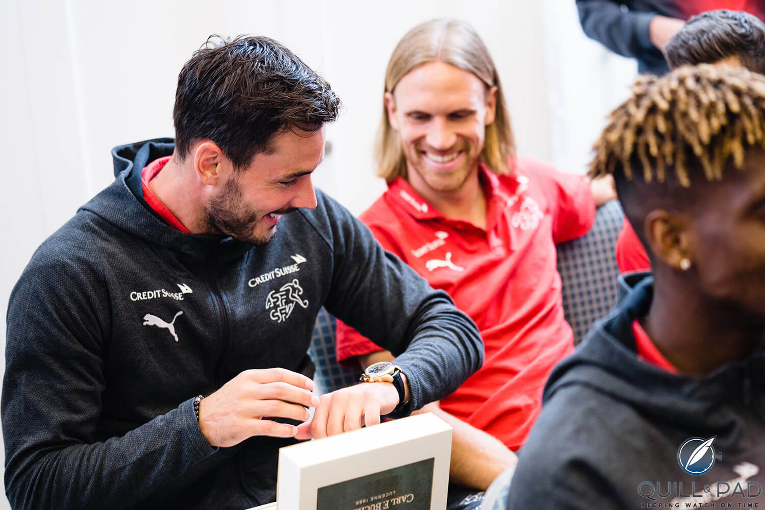 Swiss goalkeeper Roman Buerki receiving his Carl F. Bucherer Manero Flyback chronograph pre
