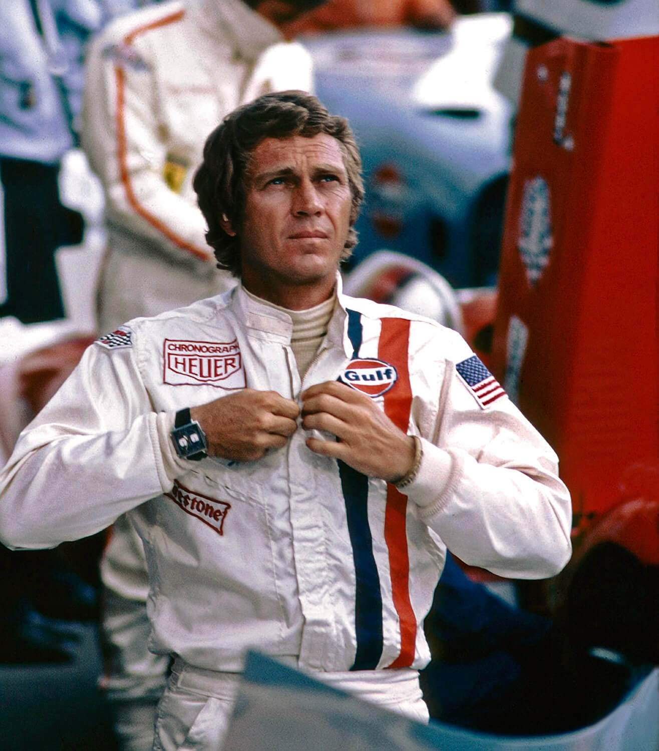 Steve McQueen wearing a Heuer Monaco on the set of the film Le Mans