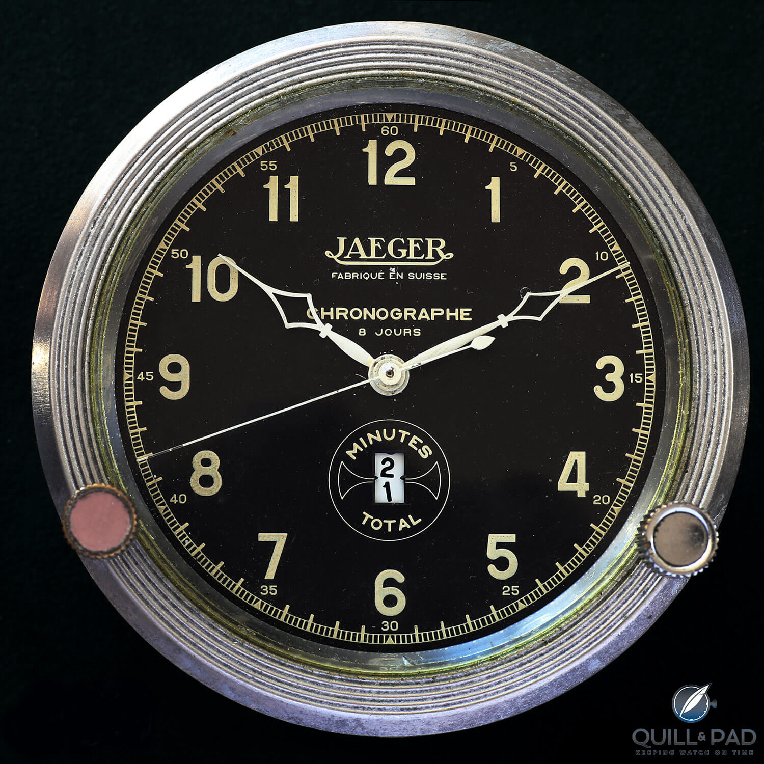 Another of the highlights from Gerd-Rüdiger Lang’s extensive chronograph collection: a Jaeger automobile chronograph probably from a Bugatti (photo courtesy Christie’s)