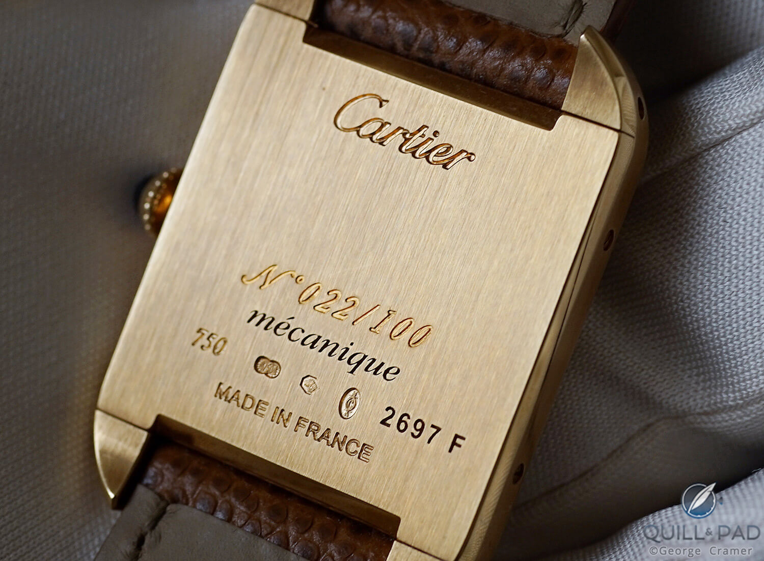 Note the “made in France” engraving on the case back of this Collection Privée Cartier Paris model