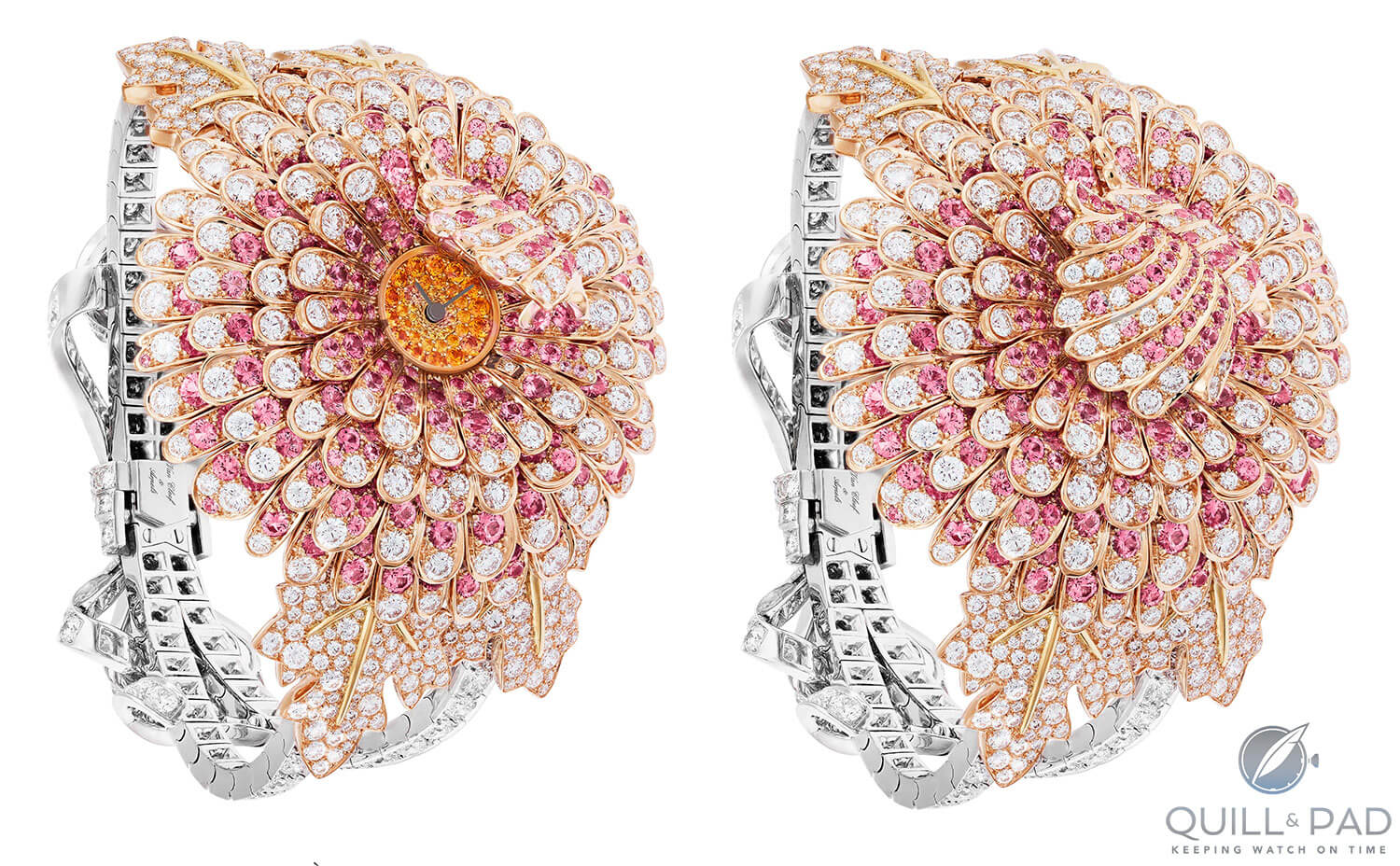 Van Cleef & Arpels Chrysanthème secret watch open and closed