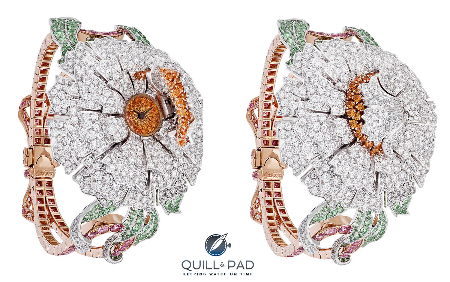Van Cleef & Arpels Pivoine secret watch open and closed