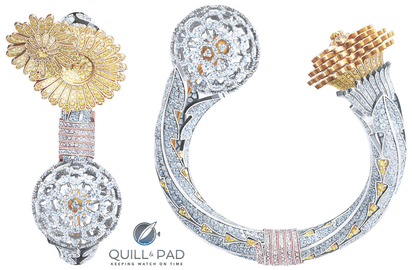 Van Cleef & Arpels Dandelion secret watch open and closed