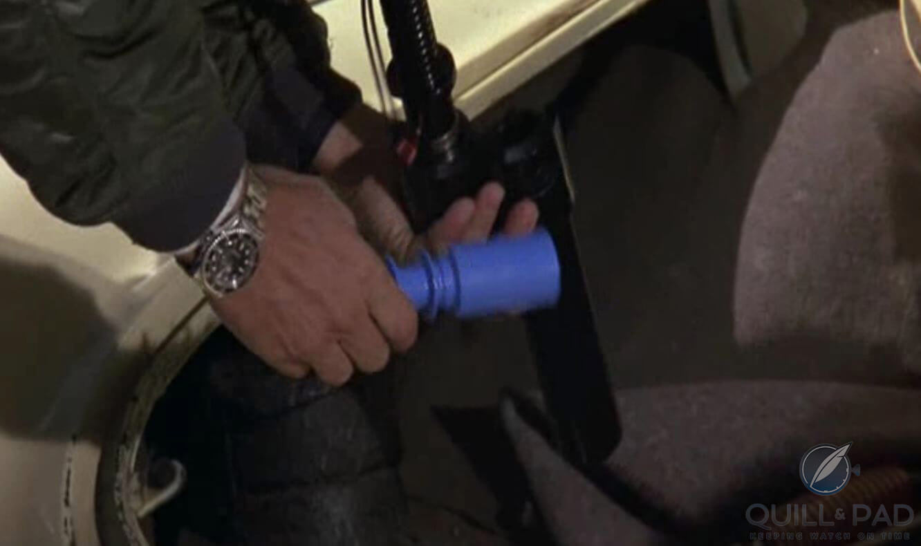 A closeup of Steve McQueen wearing his Rolex Submariner Reference 5513 in ‘The Hunter’ (photo courtesy Paramount Pictures)