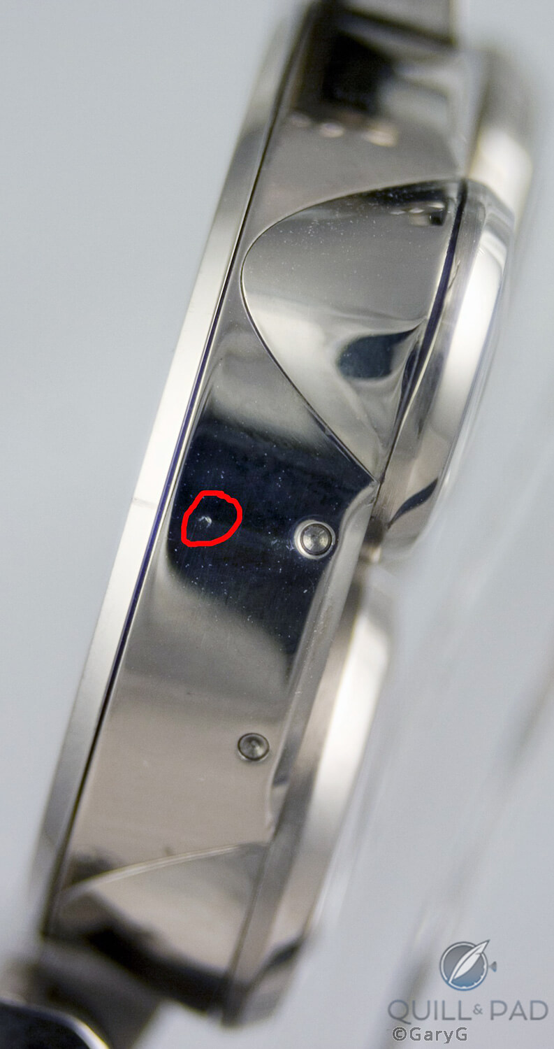 Scratched case band: a carryover from a scar on the case back