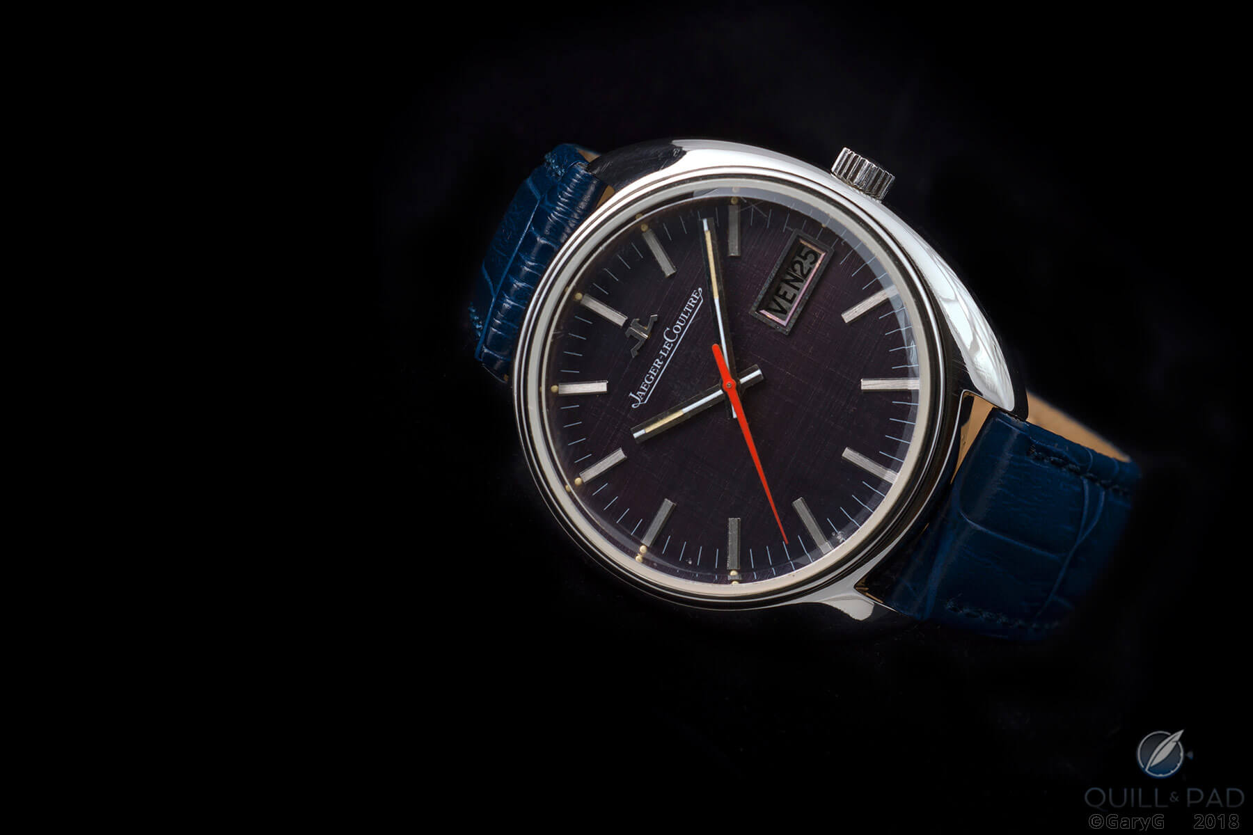 Purple haze: the “blue” Jaeger-LeCoultre prototype dial in artificial light