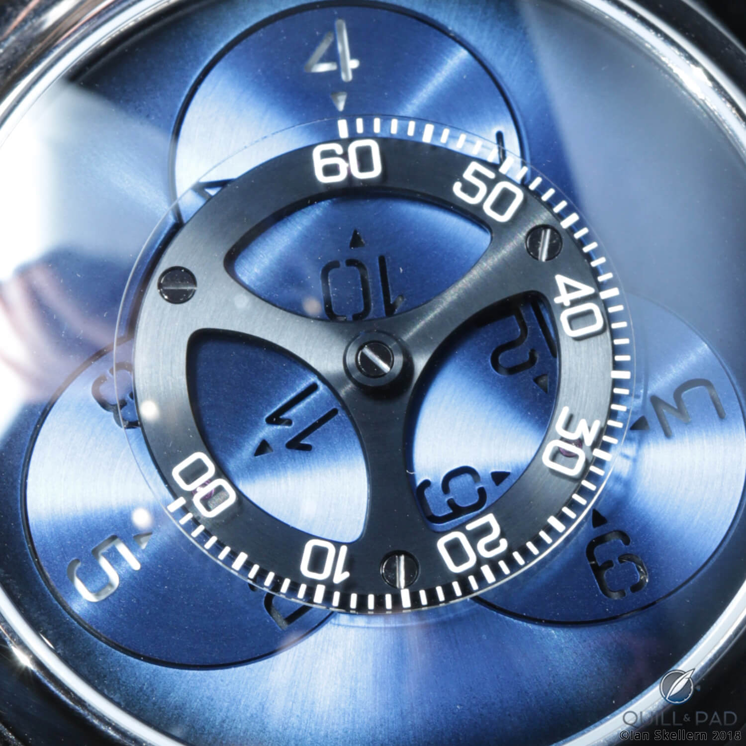 Close up look dial side of the H. Moser & Cie Endeavour Flying Hours