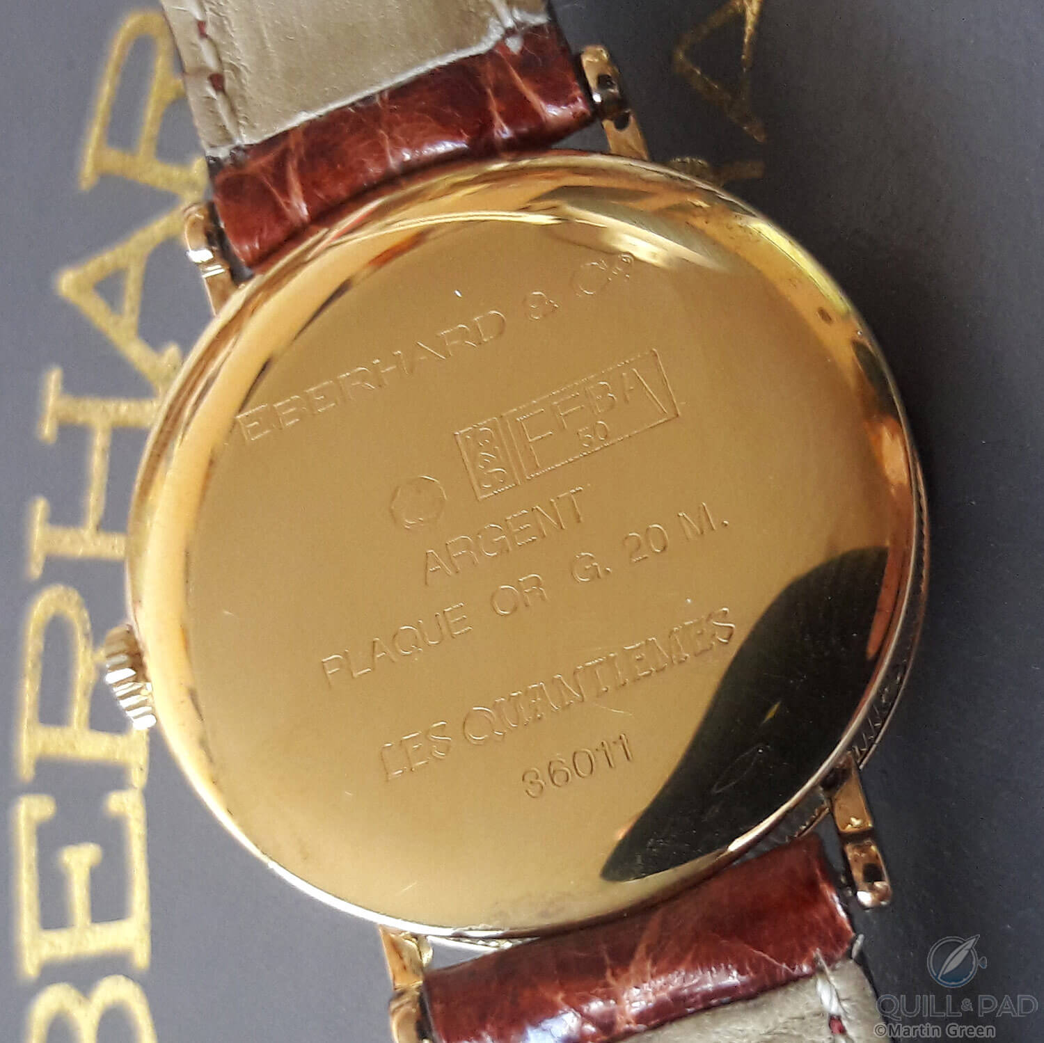 Engraved caseback of the Vintage Eberhard & Co. Les Quantiemes