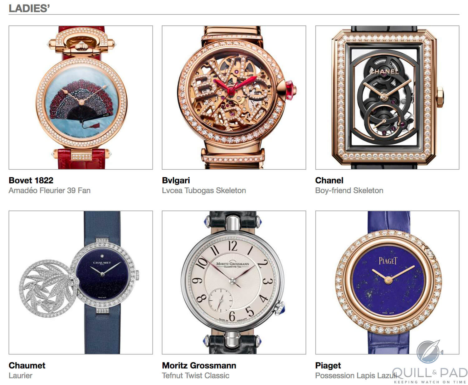 Ladies category pre-selected watches for the 2018 Grand Prix d’Horlogerie de Genève