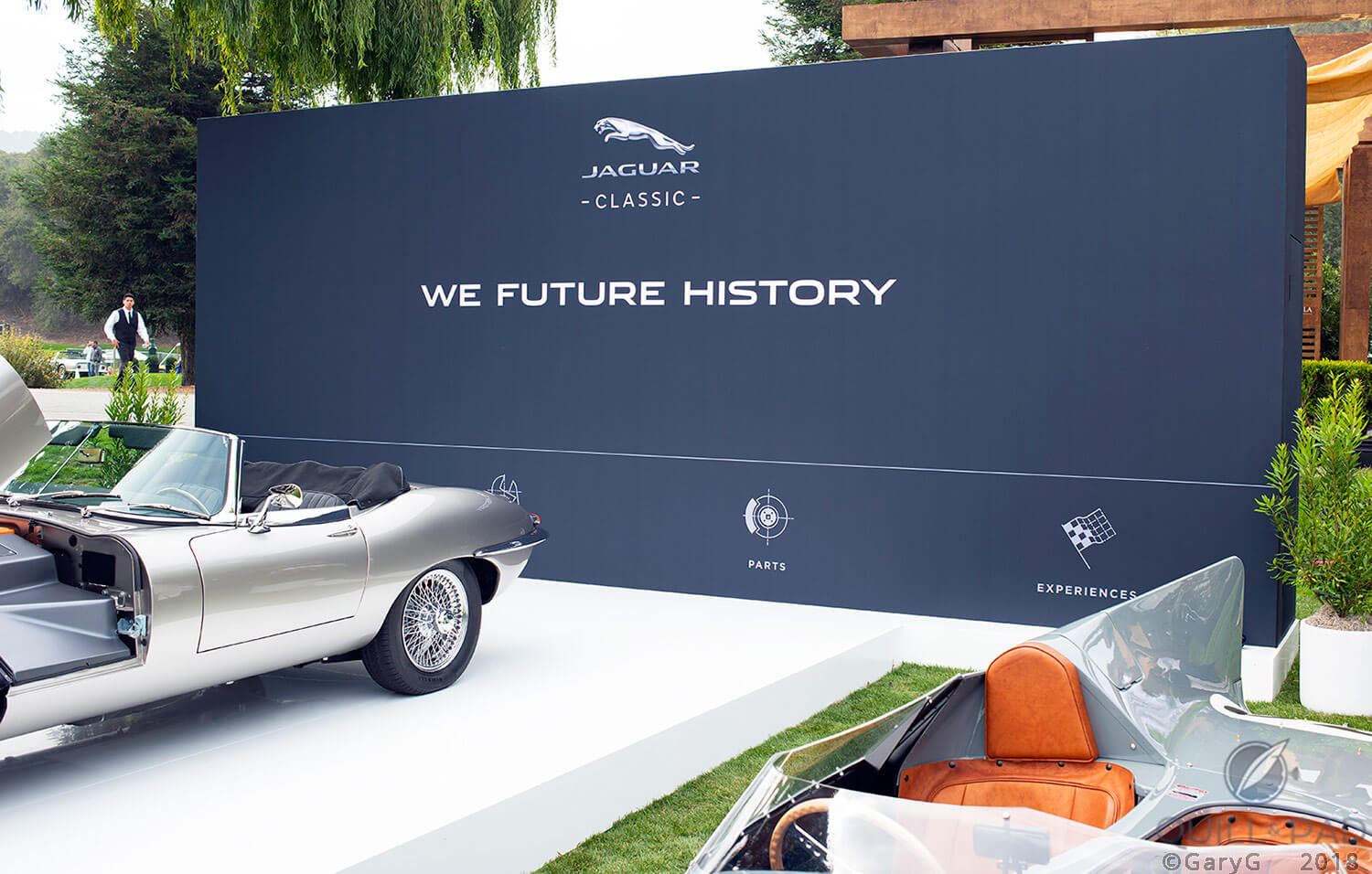 We Garbage English: too-precious ad slogan at the Jaguar stand, The Quail 2018