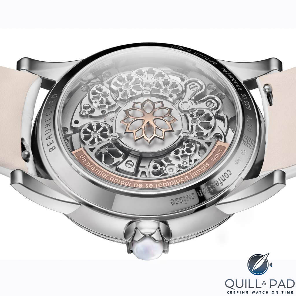 Ornate automatic movement of the Beauregard Dahlia C1