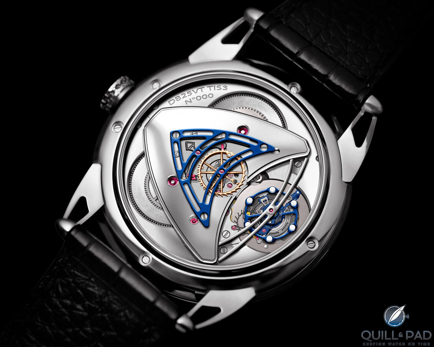 View through the display back to the chronometric escapement of the De Bethune DB25 Starry Varius Chronomètre Tourbillon