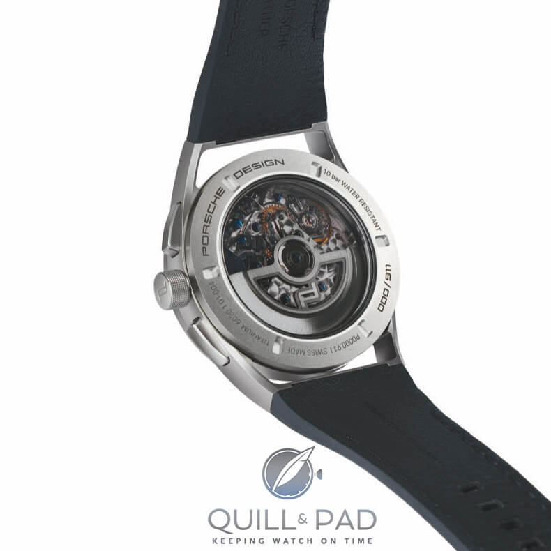 View through the display back of the Porsche Design 911 Chronograph Timeless Machine Limited Edition 