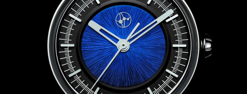 Lundis Bleus Ref. 1110 with blue enamel over radially- lined dial