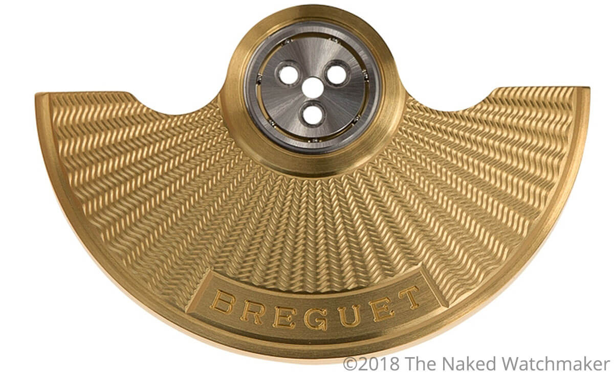 Hand guilloche solid gold winding rotor of the Breguet Classique 5177