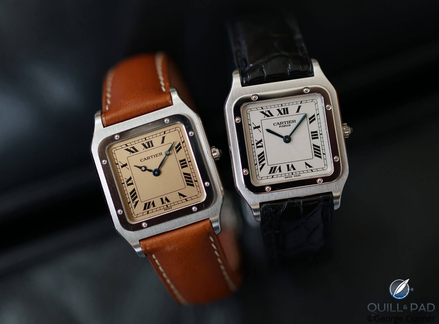 Cartier Santos-Dumont 90th anniversary (left) and Santos-Dumont Collection Privée Cartier Paris