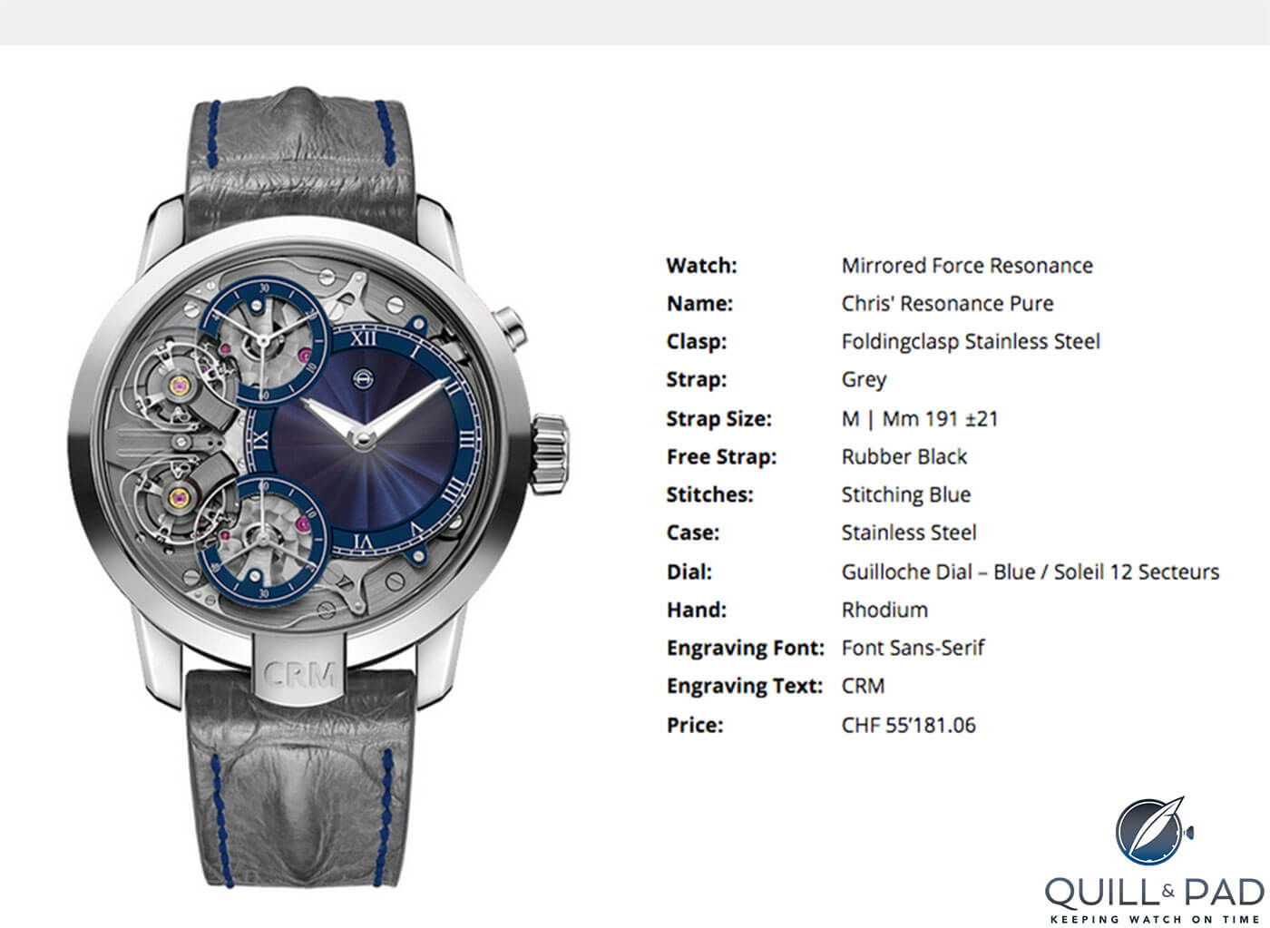 Author Chris Malburg's customized Armin Strom Mirrored Force Resonance on the brand's Configurator with specifications and price