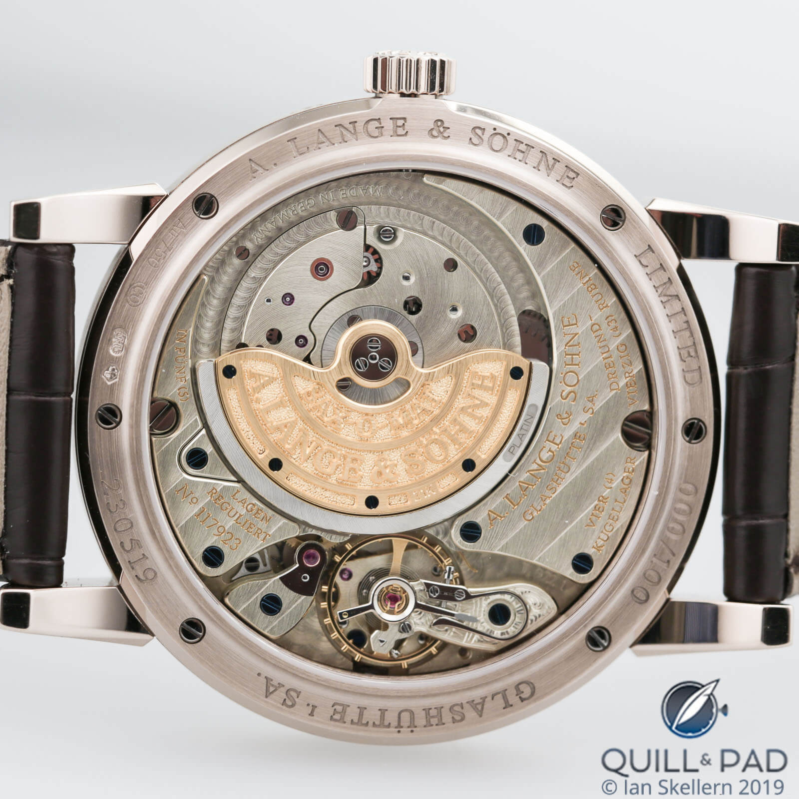 View through the display back to the movement of the A. Lange & Söhne Saxonia Langematik