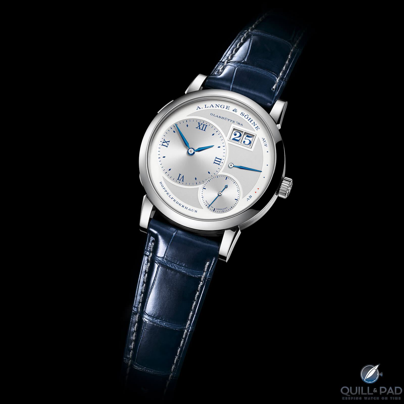 Close up look at the dial of the A. Lange & Söhne Lange 1 25th Anniversary Edition