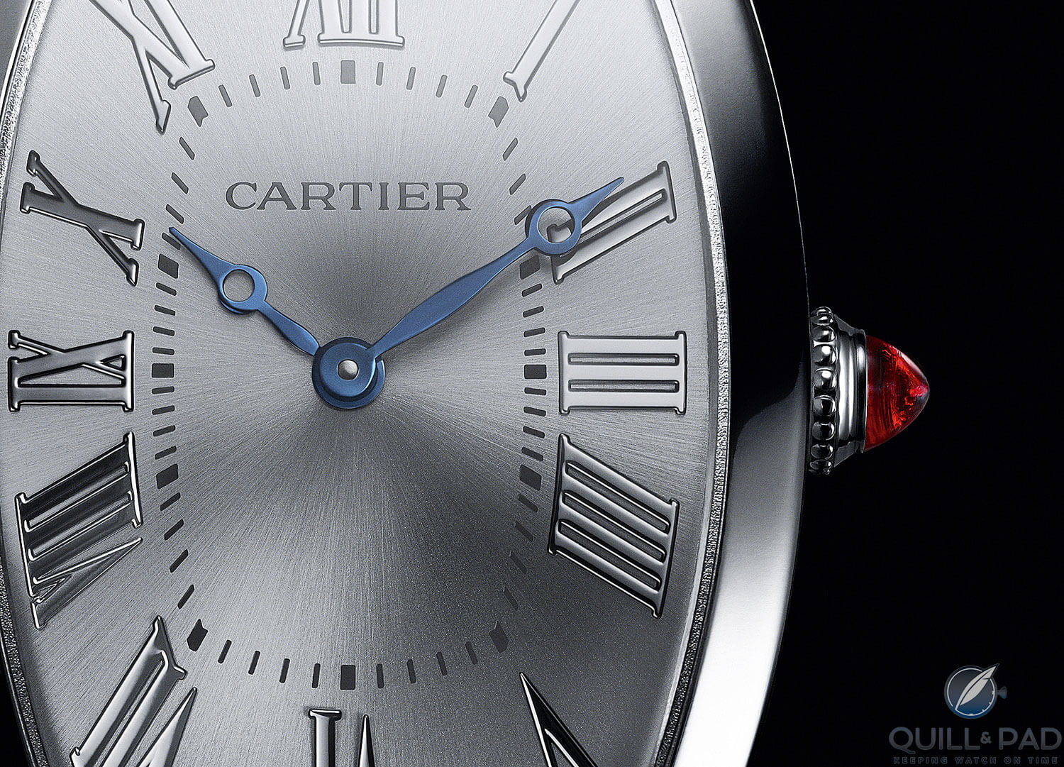 Cartier Tonneau dial and cabochon crown
