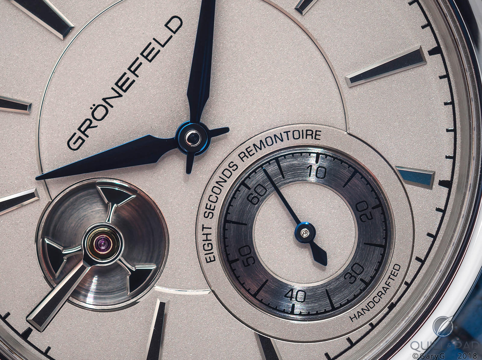 Dial detail, Grönefeld 1941 Remontoire with constant force regulator at left