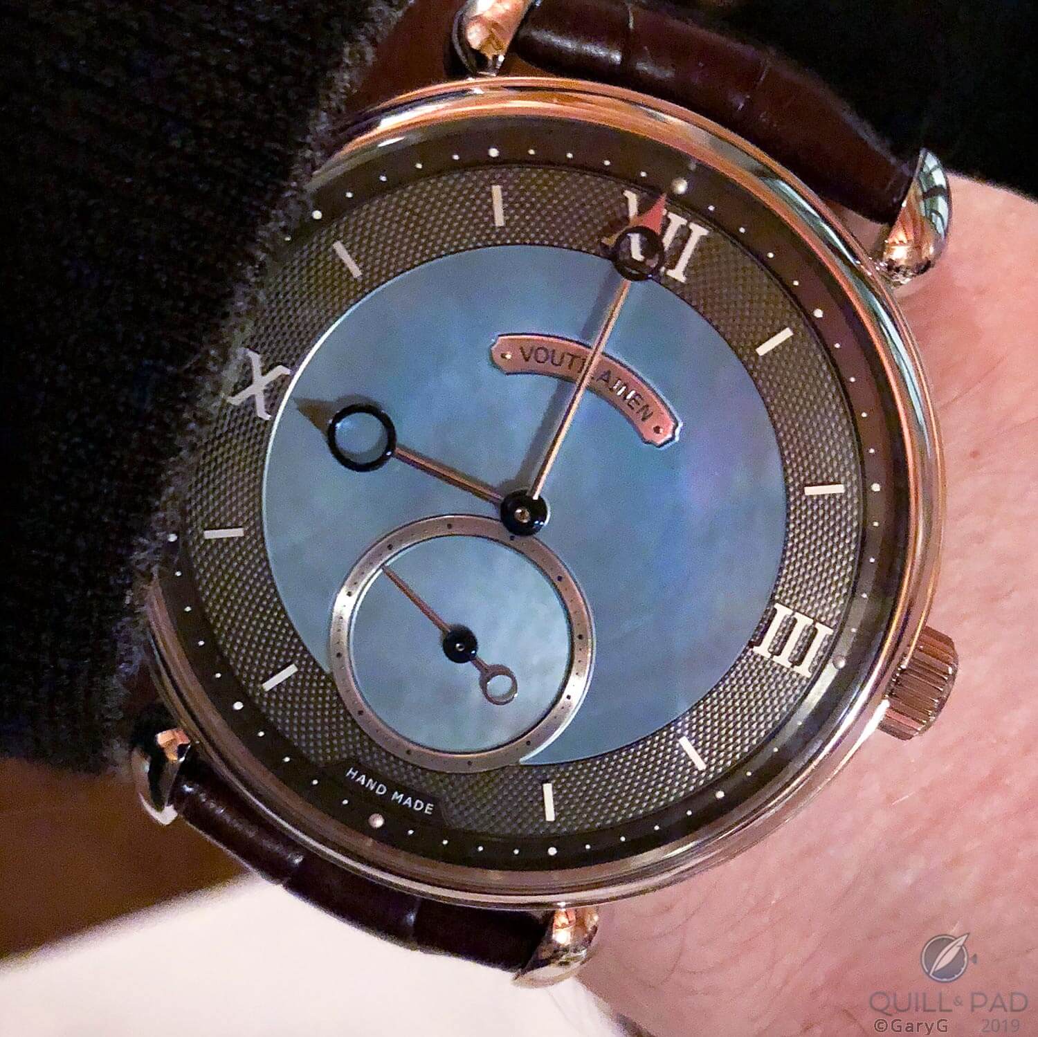 Statement piece: 44mm Voutilainen Vingt-8 in platinum with mother-of-pearl dial
