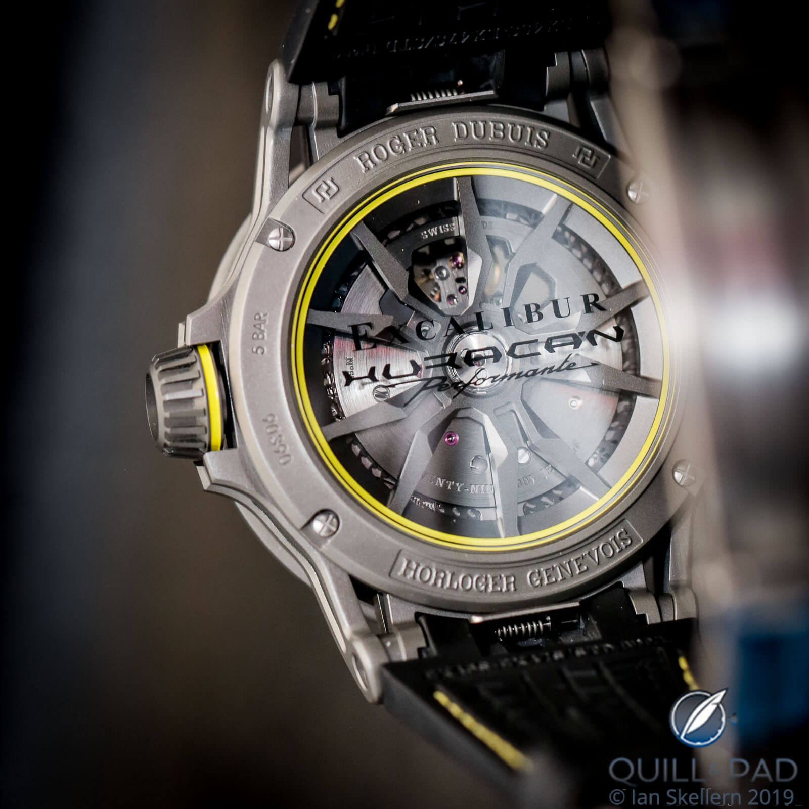 View through the display back of the Roger Dubuis Excalibur Huracán Performante