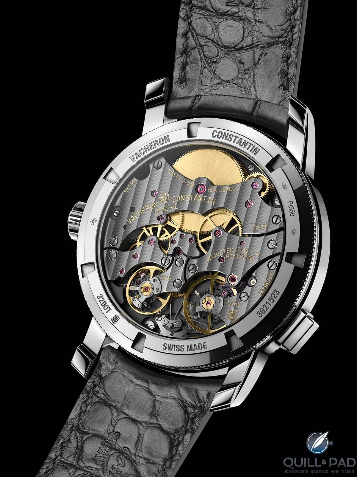 View through the display back to the Vacheron Constantin Caliber 3610QP movement