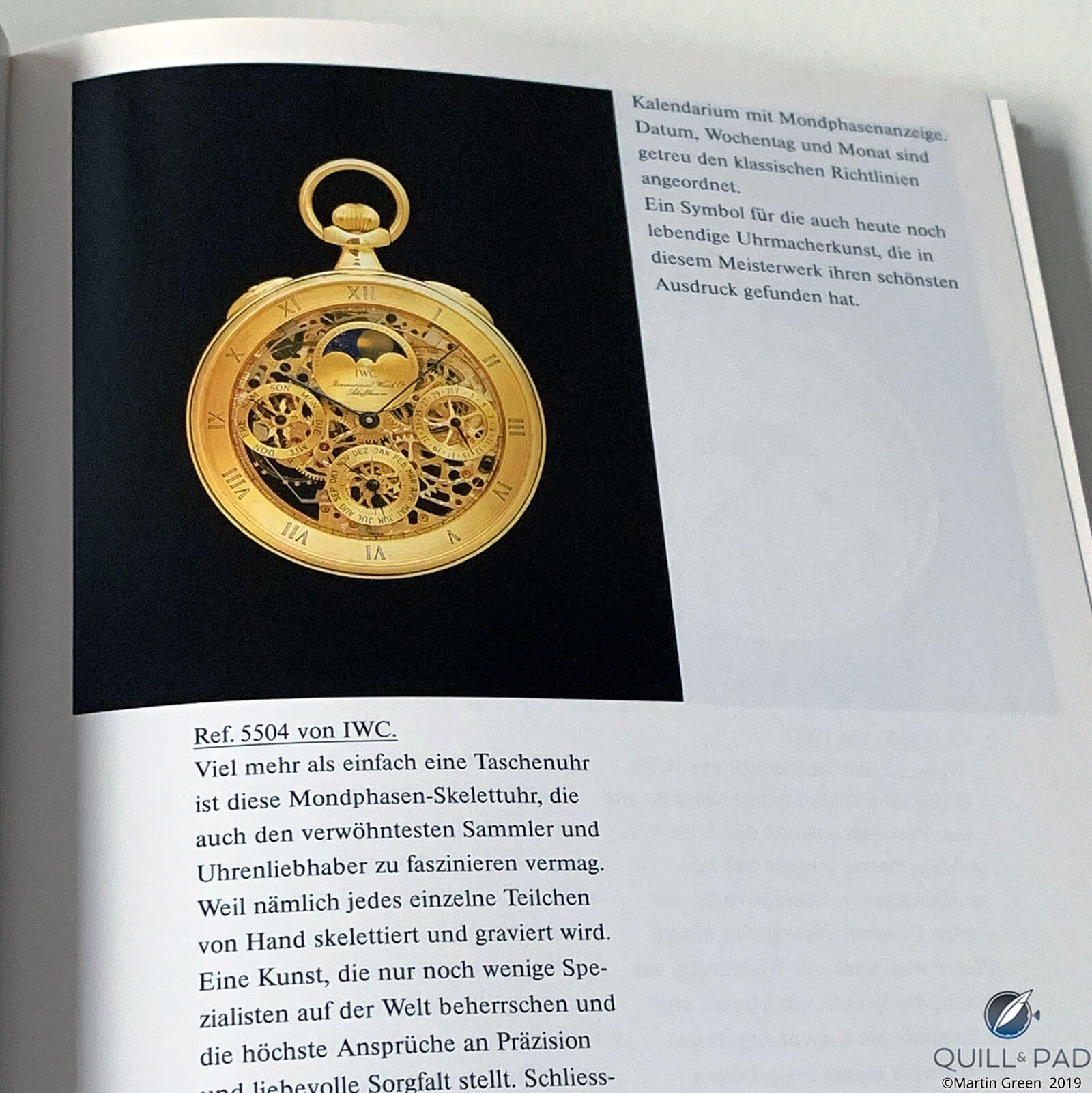 Full calendar skeletonized pocket watch from the 1989 IWC catalog