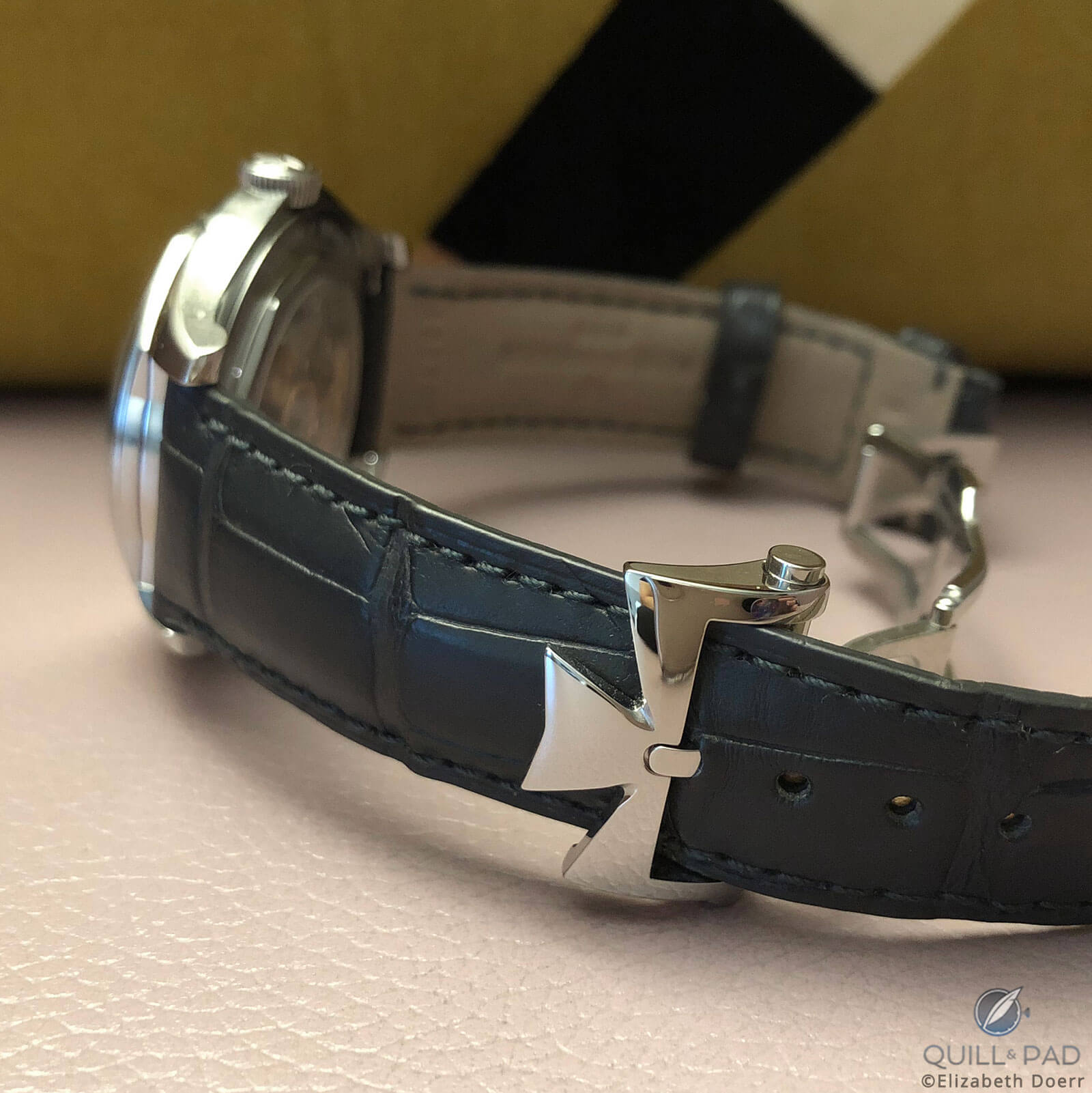The iconic deployant buckle of Vacheron Constantin’s FiftySix Complete Calendar is shaped like a Maltese Cross