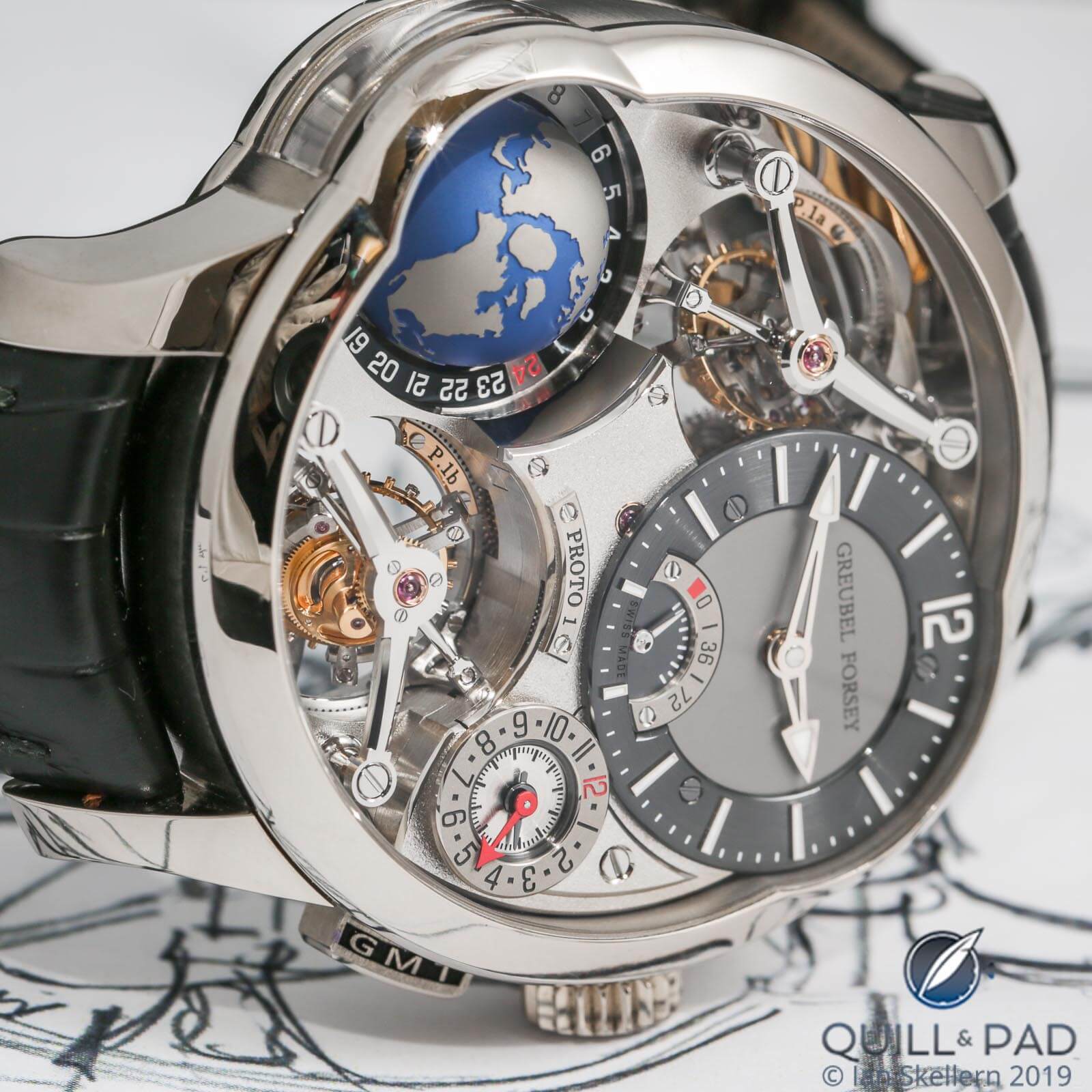 Close up look dial side of the Greubel Forsey GMT Quadruple Tourbillon