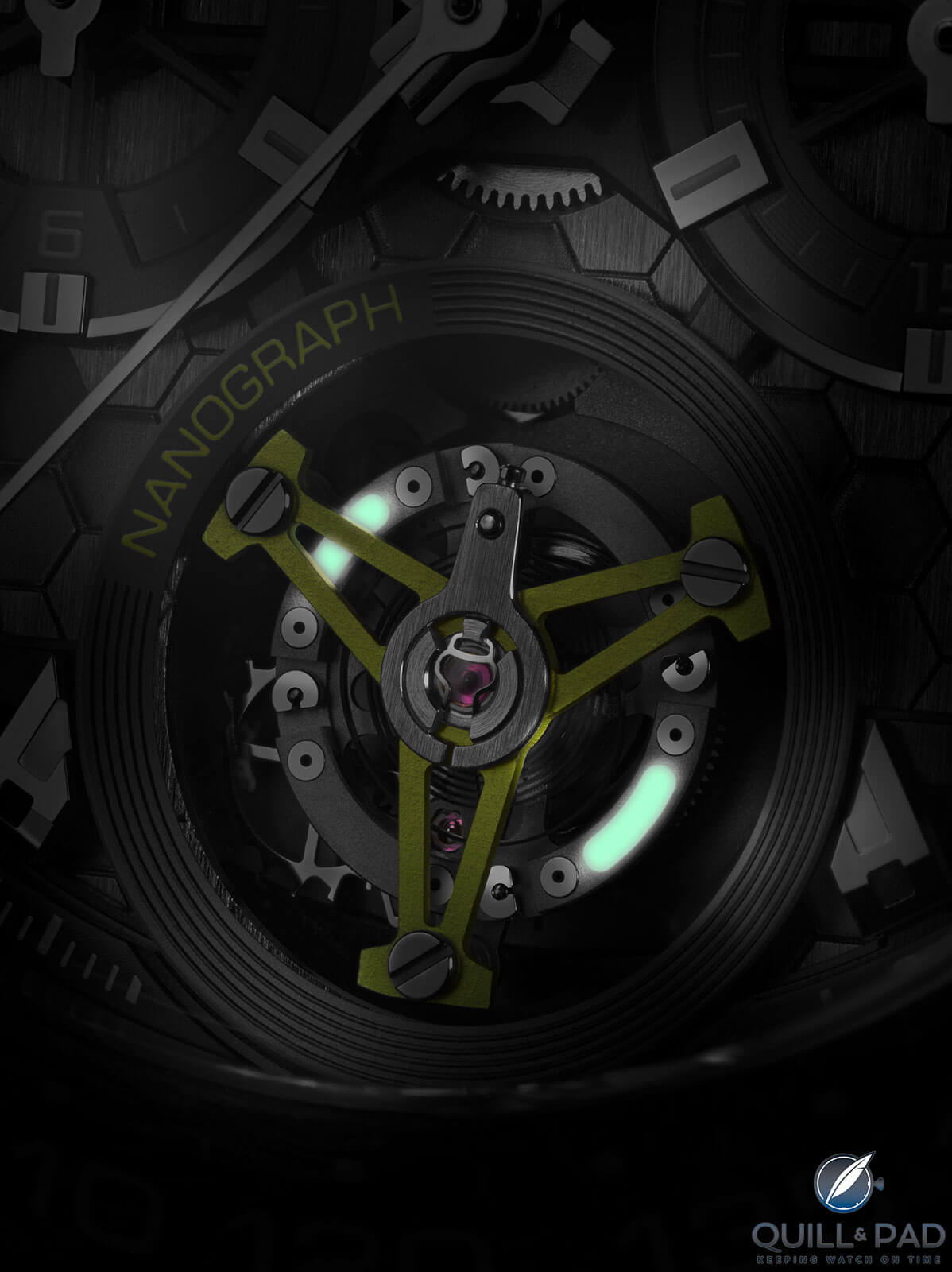 Aluminum balance wheel with lume on the TAG Heuer Carrera Calibre Heuer 02T Tourbillon Nanograph