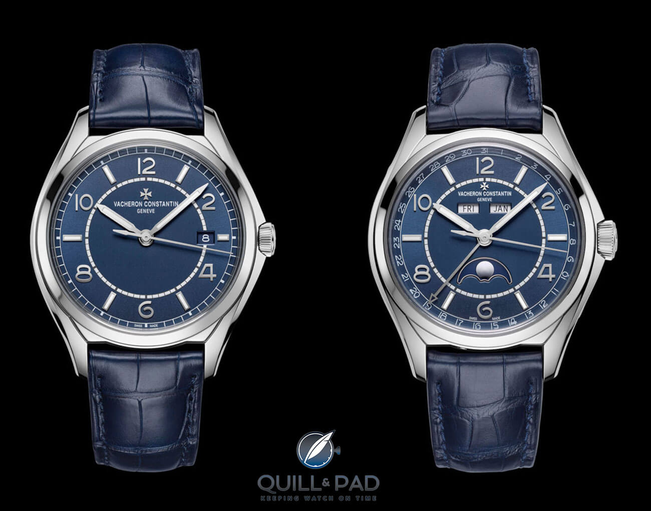 Vacheron Constantin FiftySix Blue Date (left) and FiftySix Blue Complete Calendar