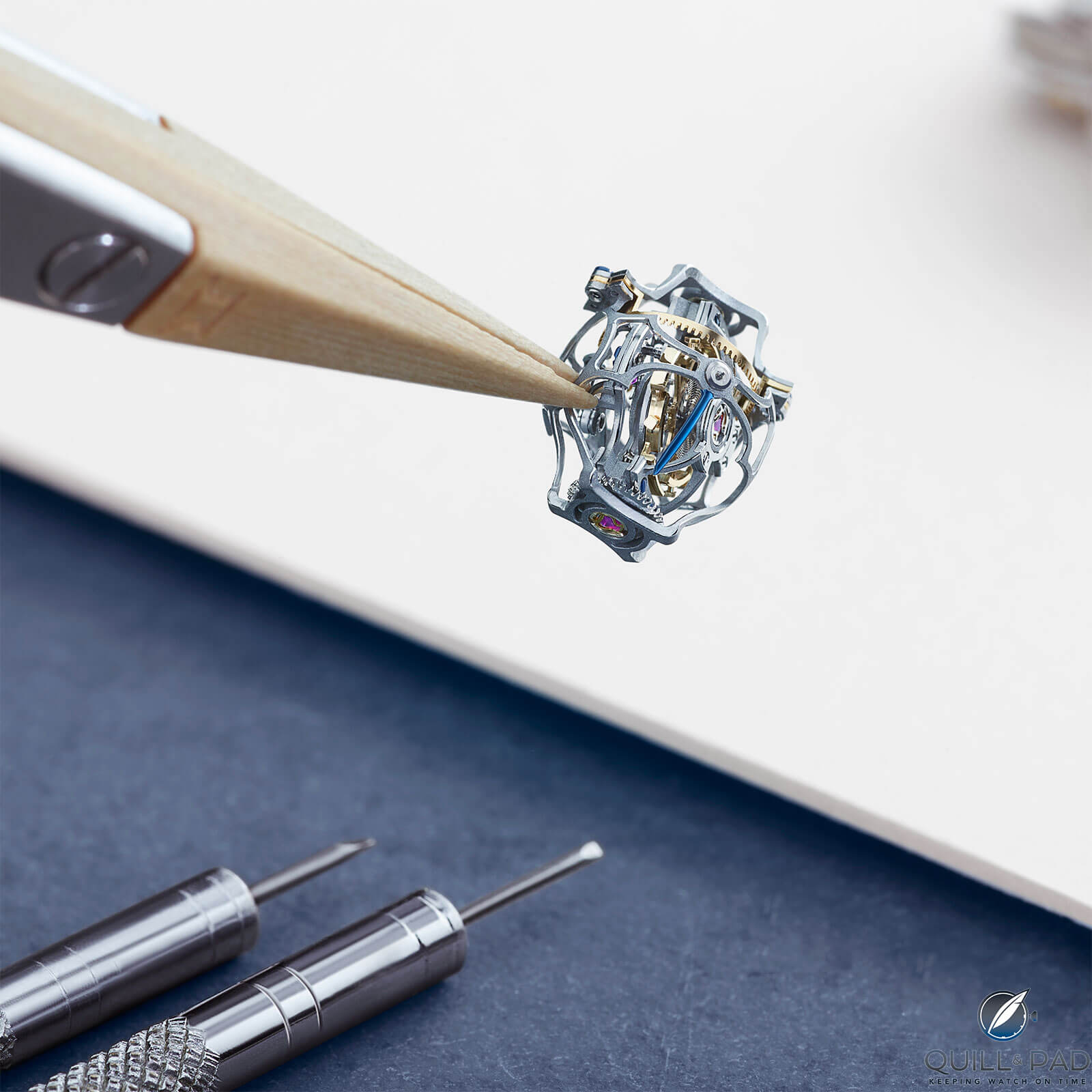 The multi-axis tourbillon regulator bats at the heart of the Jaeger-LeCoultre Master Grande Tradition Gyrotourbillon Westminster Perpétuel