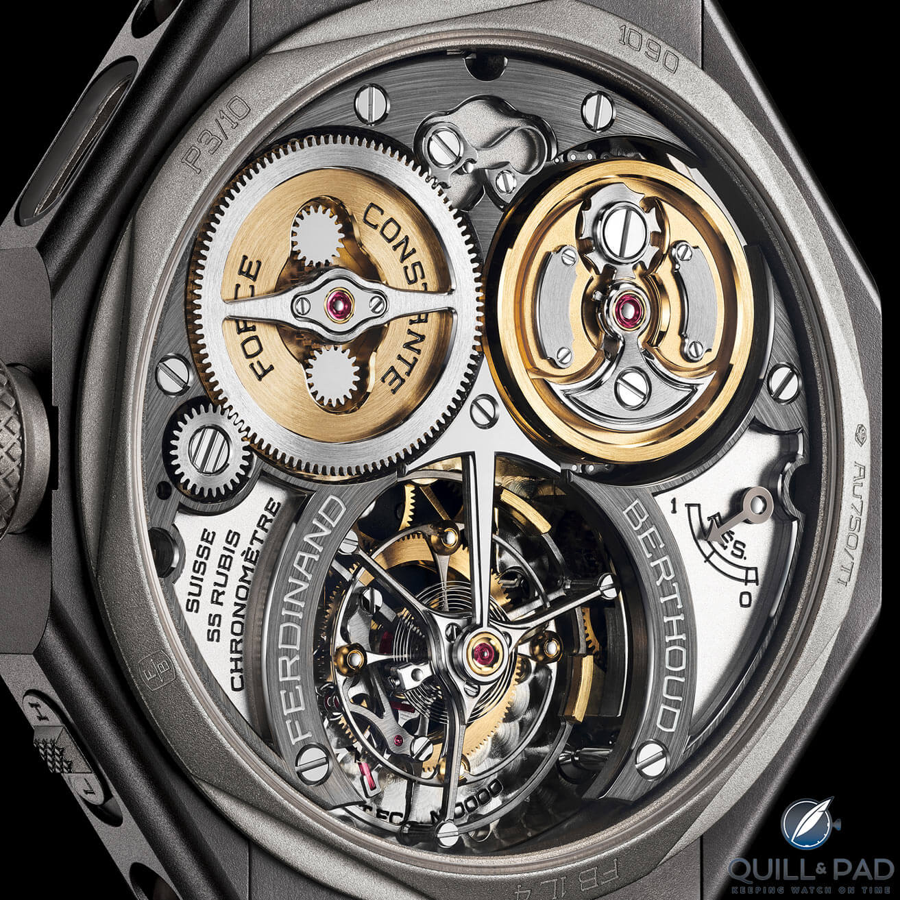 View through the display back to the Caliber FB-T.FC.L movement in the Ferdinand Berthoud FB 1L