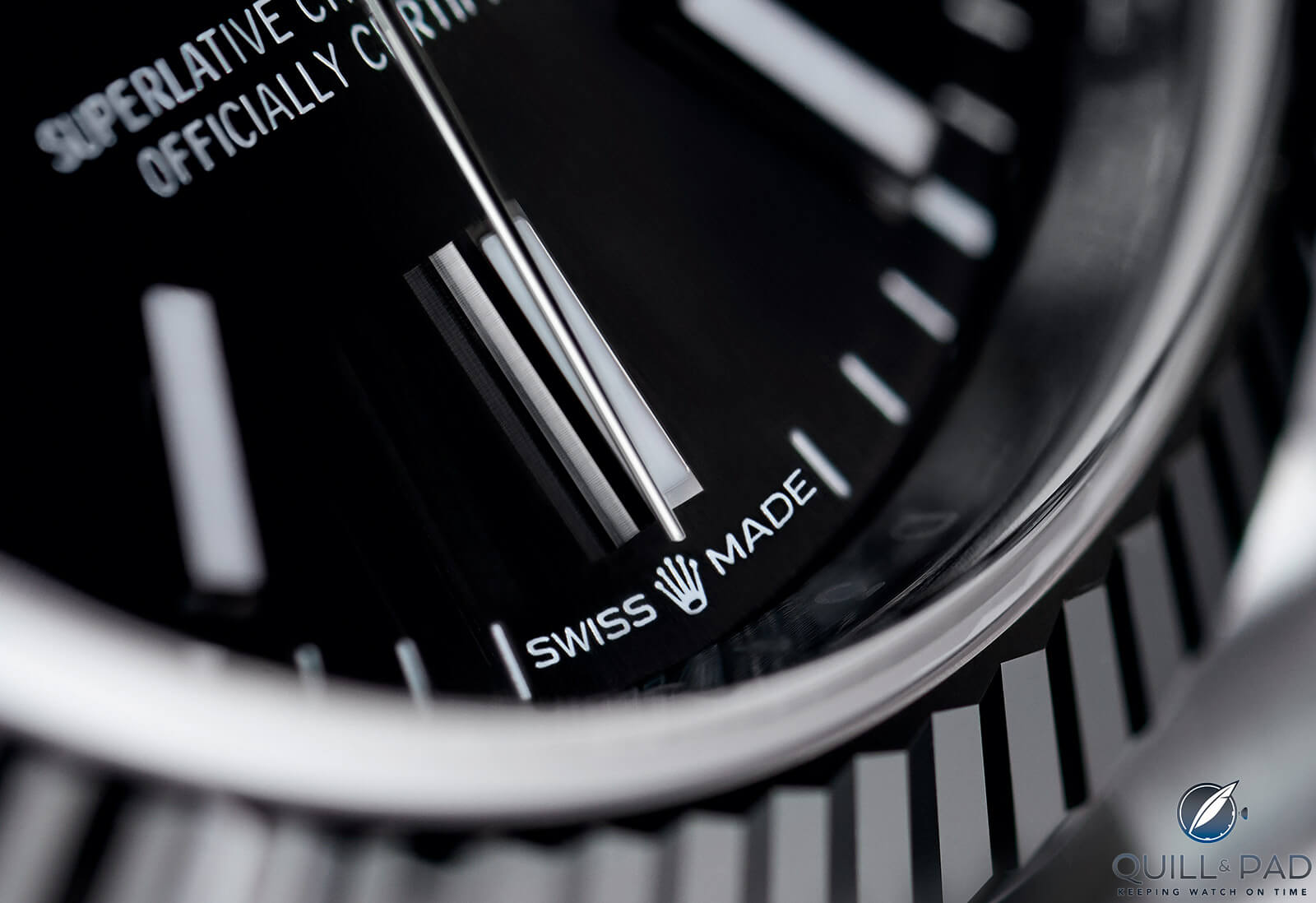 'Swiss Made' dial detail on the Rolex Datejust 36 Reference 126234
