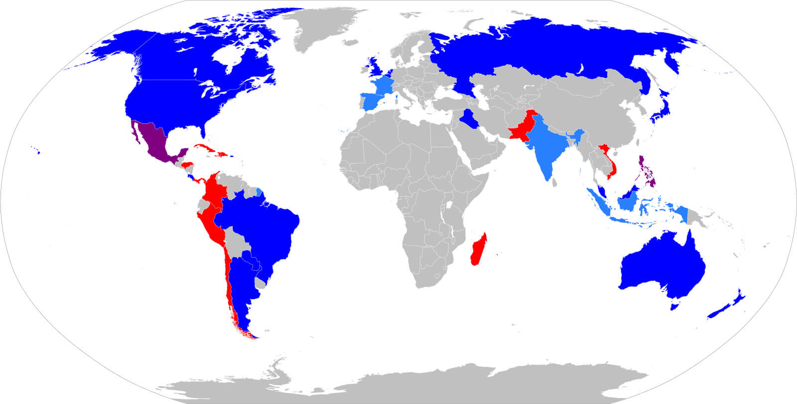 Laws regarding cockfighting (breeding, organising and attending) around the world (image courtesy Nederlandse Leeuw/Wikipedia)